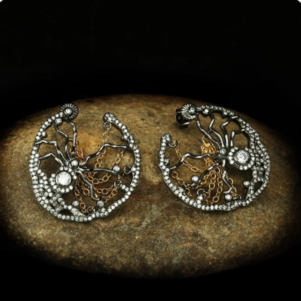 Gothic Spider Black Gold  Earrings Gothic Goth Punk